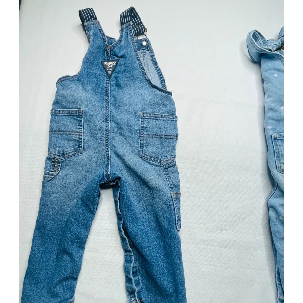 OshKosh Bgosh Baby Overalls Lot 2 Pairs Size 18M Blue Denim Heart Classic